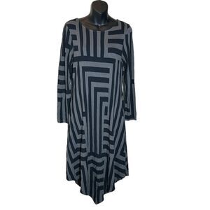 Nanso Finland long sleeved grey/black bamboo handkerchief midi dress geometric